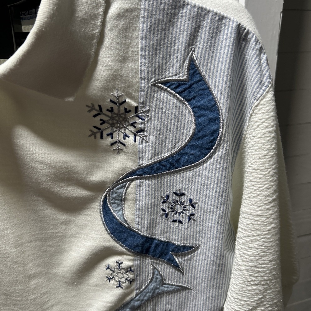 Vintage Koret City Blues Pullover Shirt Sz L Grandma Stretch Cottagecore 90s - Picture 2 of 7